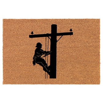 Lineman Electric Pole Climber Coir Doormat Door Mat Housewarming Gift Newlywed Gift Wedding Gift New Home - Thegiftio UK