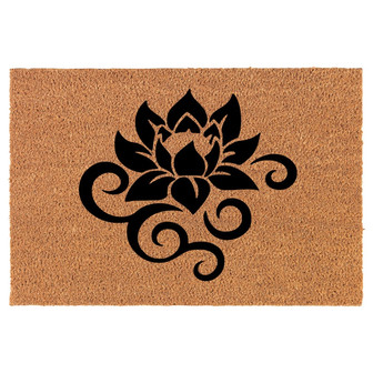 Lotus Flower Scroll Coir Doormat Door Mat Housewarming Gift Newlywed Gift Wedding Gift New Home - Thegiftio UK