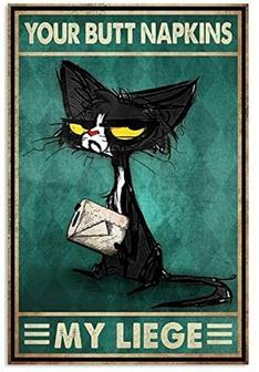 Metal Sign Cat Your Napkins My Liege Tin Sign Black Cat Wall Art Signs for Cafe Bar Pub Home Funny Retro Wall Art Sign  - Thegiftio UK