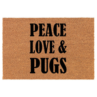 Peace Love & Pugs Coir Doormat Door Mat Housewarming Gift Newlywed Gift Wedding Gift New Home - Thegiftio UK