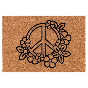 Peace Sign With Flowers Coir Doormat Door Mat Entry Mat Housewarming Gift Newlywed Gift Wedding Gift New Home - Thegiftio UK