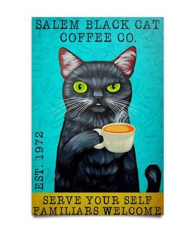 Salem Black Cat Coffee Co Metal Tin Sign Wall Decor Vintage Wall Art Sign Plaque Decor Gifts for Home Coffee Bar Laundry Metal Poster  - Thegiftio UK