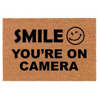 Smile You're On Camera Funny Security Coir Doormat Door Mat Entry Mat Housewarming Gift Newlywed Gift Wedding Gift New Home - Thegiftio UK