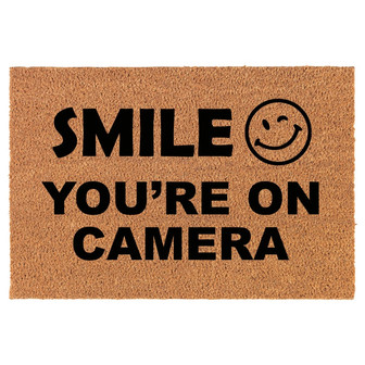Smile You're On Camera Funny Security Coir Doormat Door Mat Entry Mat Housewarming Gift Newlywed Gift Wedding Gift New Home - Thegiftio