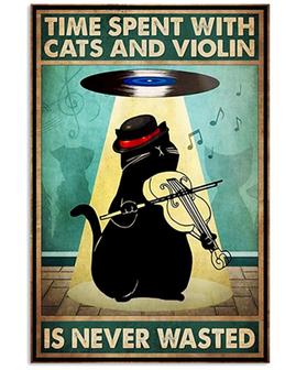 Spend Time with Cat and Violin Metal Tin Sign Cat Sign Vintage Wall Decor for Home Bars Retro Sign Metal Plaque Posters  - Thegiftio UK