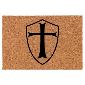 Templar Shield Knight Cross Coir Doormat Welcome Front Door Mat New Home Closing Housewarming Gift - Thegiftio
