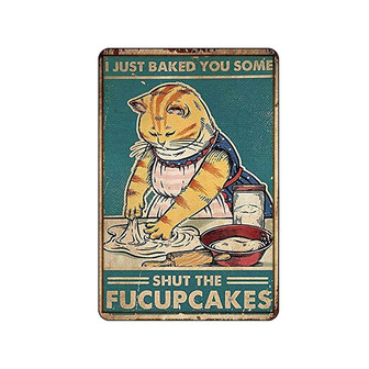 Tin Sign Funny Metal Portrait Poster Kitty Biscuits We Knead Em You Need Em Retro Wall Tin Sign Vintage Aluminum Sign for Home Coffee  - Thegiftio