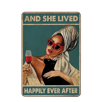 Vintage Metal Tin Sign Cat Lovers Poster And She Lived Happily Ever After Home Living Decor Gift, Lady Vintage Wall Art Print Poster - Thegiftio UK