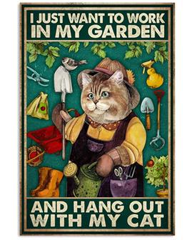 Vintage Metal Tin Sign I Just Want to Work in My Garden and Hangout with My Cat Farmhouse Decor for Home, Kitchen, Bedroom  - Thegiftio