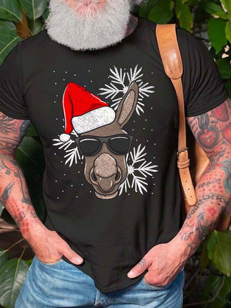 Men Merry Christmas Hat Donkey Snowflake Christmas T-shirt - Thegiftio UK