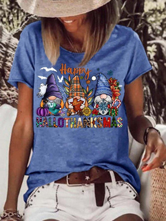 Women's Happy Hallitanksmas Merry Christmas Funny Christmas Gnome Graphic Print Loose Casual Crew Neck T-shirt - Thegiftio UK