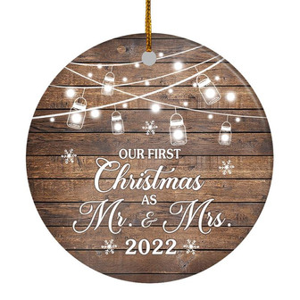 2022 Our First Christmas As Mr And Mrs Gift Brown For Wedding Newlywed Couple 2022 Christmas Tree Ornament - Thegiftio UK