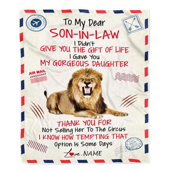 Personalized Airmail To My Son In Law Blanket From Mother In Law Lion Thank You Letter Air Mail Son In Low Birthday Christmas Customized Fleece Throw Blanket - Thegiftio UK