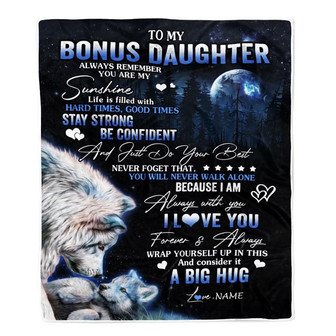Personalized To My Amazing Bonus Daughter Wolf Blanket From Stepmother Moon Wolf Stepdaughter Birthday Graduation Christmas Customized Fleece Throw Blanket - Thegiftio UK