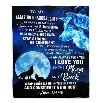 Personalized To My Amazing Granddaughter Blanket From Grandma Grandpa Wolf It A Big Hug Birthday Back To School Christmas Customized Fleece Throw Blanket - Thegiftio UK