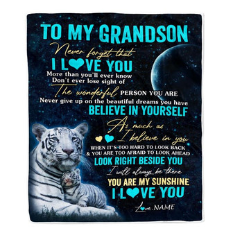 Personalized To My Amazing Grandson Blanket From Grandma Grandpa Never Forget I Love You White Tiger Granddaughter Birthday Christmas Customized Fleece Blanket - Thegiftio UK
