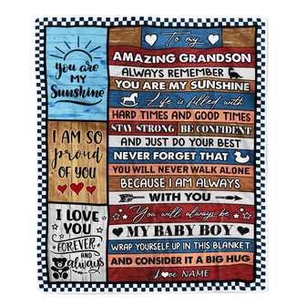 Personalized To My Amazing Grandson Blanket From Grandma Grandpa Wood It A Big Hug Grandson Birthday Graduation Christmas Customized Bed Fleece Throw Blanket - Thegiftio UK