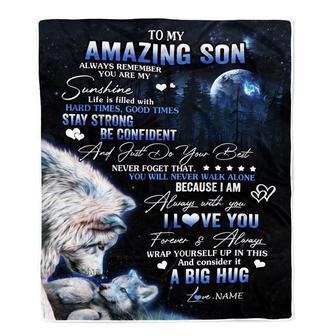 Personalized To My Amazing Son Wolf Blanket From Mom Dad Mother Father Moon Wolf Son Birthday Graduation Christmas Customized Bed Fleece Throw Blanket - Thegiftio UK