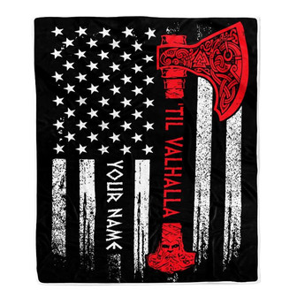 Personalized American Viking Victory Til Valhalla Odin God Celtic Scandinavian Norse Mythology Runes Men Women Dad Mom Birthday Christmas Bed Fleece Blanket - Thegiftio UK