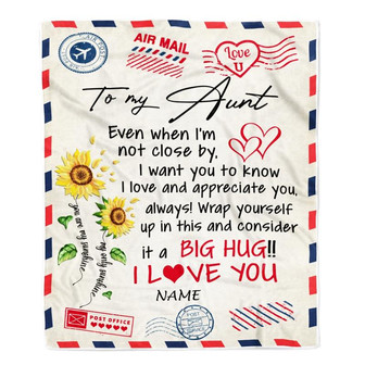 Personalized To My Aunt Blanket From Niece Nephew Love Big Hug Air Mail Letter Sunflower Aunt Birthday Mothers Day Christmas Customized Fleece Throw Blanket - Thegiftio UK
