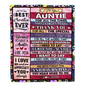 Personalized Auntie Blanket From Niece Nephew Thank You For The Love Auntie Mothers Day Birthday Christmas Customized Bed Fleece Throw Blanket - Thegiftio UK