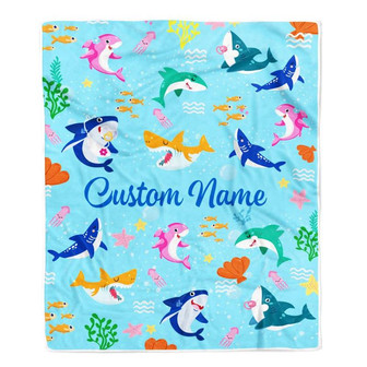 Personalized Baby Blanket for Baby Boys Girls With Custom Name Cute Lovely Shark Kids Newborn Daughter Granddaughter Niece Birthday Bed Fleece Throw Blanket - Thegiftio