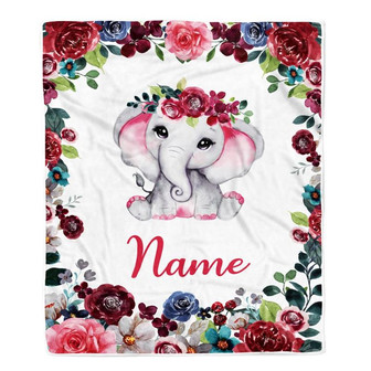 Personalized Baby Blanket With Custom Name Baby Girls Elephant For Newborns Nursery Daughter Granddaughter Niece Birthday Christmas Customized Fleece Blanket - Thegiftio