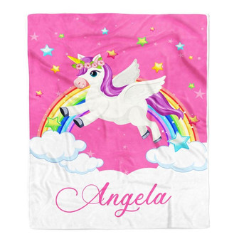 Personalized Baby Blanket Custom Name Magical Rainbow Unicorn For Girl Daughter Granddaughter Niece Birthday Christmas Customized Bed Fleece Throw Blanket - Thegiftio