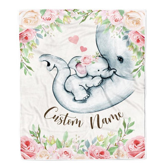 Personalized Baby Blanket With Custom Name Newborn Pink Flowers Elephant Girl Daughter Niece Granddaughter Birthday Christmas Customized Bed Fleece Blanket - Thegiftio UK