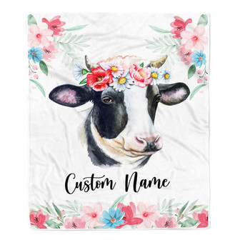 Personalized Baby Blanket Custom Name Newborn Cute Cow Girl Newborns Baby Daughter Niece Granddaughter Birthday Christmas Customized Bed Fleece Throw Blanket - Thegiftio