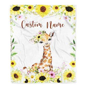 Personalized Baby Blanket Custom Name Newborn Giraffe Sunflower Girl Boy Daughter Niece Granddaughter Birthday Christmas Customized Bed Fleece Throw Blanket - Thegiftio