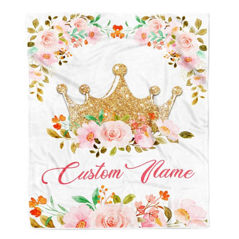 Personalized Baby Blanket With Custom Name Newborn Flower Crown For Girl Daughter Niece Granddaughter Birthday Christmas Customized Bed Fleece Throw Blanket - Thegiftio UK