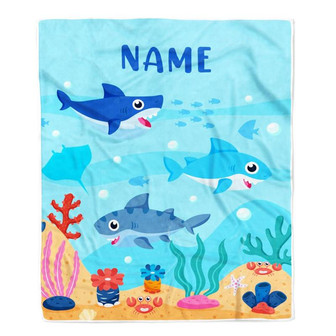 Personalized Baby Blanket With Custom Name Ocean Cute Shark for Baby Girls Boys Kids Newborn Daughter Granddaughter Niece Birthday Bed Fleece Throw Blanket - Thegiftio