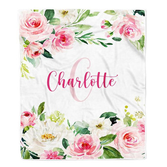 Personalized Baby Blanket for Girls with Name Pink Flower Custom Baby Newborn Daughter Granddaughter Niece Birthday Christmas Customized Bed Fleece Blanket - Thegiftio UK