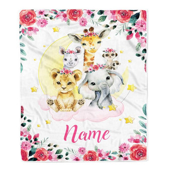 Personalized Baby Blanket With Name Animals Baby Boy Girls For Newborns Nursery Daughter Granddaughter Niece Birthday Christmas Customized Fleece Blanket - Thegiftio