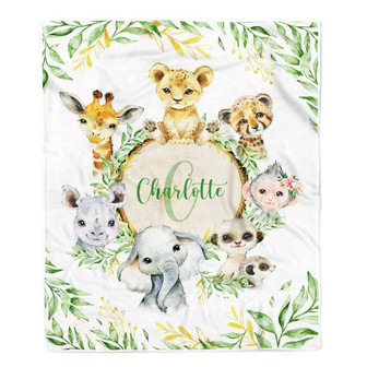 Personalized Baby Blanket With Name For Boy Girl Animals Newborn Kids Son Daughter Niece Granddaughter Birthday Christmas Customized Bed Fleece Throw Blanket - Thegiftio UK