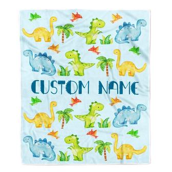 Personalized Baby Blanket with Name Custom for Baby Boy Dinosaur Light Blue Newborn Kids Son Grandson Nephew Birthday Christmas Customized Fleece Blanket - Thegiftio UK