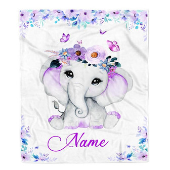 Personalized Baby Blanket With Name Custom Cute Elephant Purple Newborn Baby Girl Children Kids Daughter Granddaughter Niece Birthday Christmas Fleece Blanket - Thegiftio