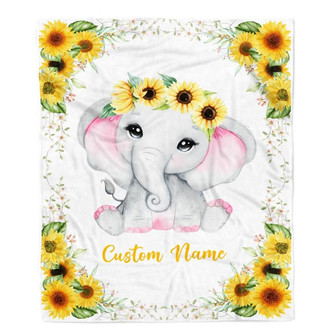 Personalized Baby Blanket With Name Custom Elephant Sunflower Newborn Baby Girl Children Kids Daughter Granddaughter Niece Birthday Christmas Fleece Blanket - Thegiftio UK