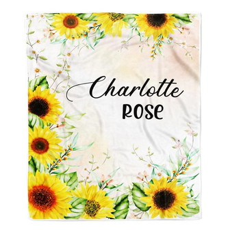 Personalized Baby Blanket With Name Custom For Girls Sunflower Baby Customized Cobijas Para Bebe Niña Daughter Granddaughter Niece Birthday Fleece Blanket - Thegiftio UK