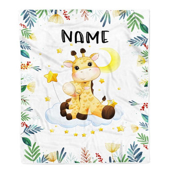 Personalized Baby Blanket with Name Custom Mom and Baby Giraffe Newborn Boy Girl Kids Son Daughter Niece Birthday Christmas Customized Fleece Blanket - Thegiftio