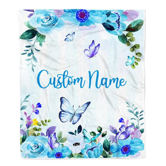 Personalized Baby Blanket With Name For Girl Butterfly Purle Flower Baby Girl Kid Daughter Granddaughter Niece Birthday Customized Christmas Fleece Blanket - Thegiftio UK