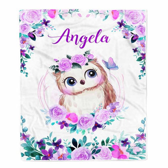 Personalized Baby Blanket With Name For Girl Flower Owl Baby Girl Kid Daughter Granddaughter Niece Birthday Customized Christmas Fleece Blanket - Thegiftio UK