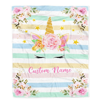 Personalized Baby Blanket With Name For Girl Unicron Baby Girl Flower Kid Children Daughter Granddaughter Niece Birthday Customized Christmas Fleece Blanket - Thegiftio UK