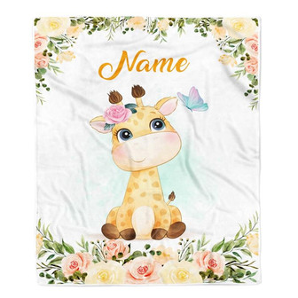 Personalized Baby Blanket With Name Baby Girls Giraffe For Newborns Nursery Daughter Granddaughter Niece Birthday Christmas Customized Fleece Blanket - Thegiftio