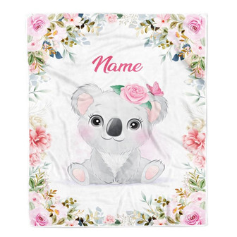 Personalized Baby Blanket With Name Baby Girls Koala For Newborns Nursery Daughter Granddaughter Niece Birthday Christmas Customized Fleece Blanket - Thegiftio UK