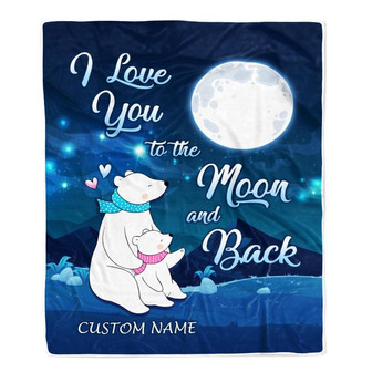 Personalized Baby Blanket With Name I Love You To The Moon Polar Bears Newborn Son Daughter Niece Granddaughter Birthday Christmas Customized Fleece Blanket - Thegiftio UK