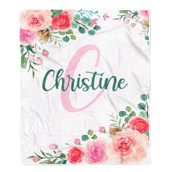 Personalized Baby Blankets for Girls with Name Pink Flower Floral Custom Baby Blankets Girls Daughter Granddaughter Niece Birthday Christmas Fleece Blanket - Thegiftio UK