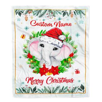 Personalized Baby Blankets With Name Christmas Elephant Custom Baby Blanket For Newborn Girls Boys Kids Birthday Christmas Customized Fleece Blanket - Thegiftio UK