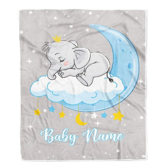 Personalized Baby Elephant Blanket For Boy Girl Custom Baby Name Elephant Newborn Nursery Daughter Son Niece Nephew Birthday Christmas Bed Fleece Throw Blanket - Thegiftio UK